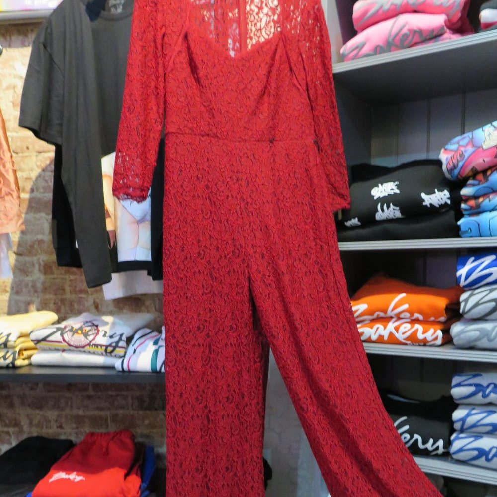 Adrianna Papell lace Red Jumpsuit sz 6